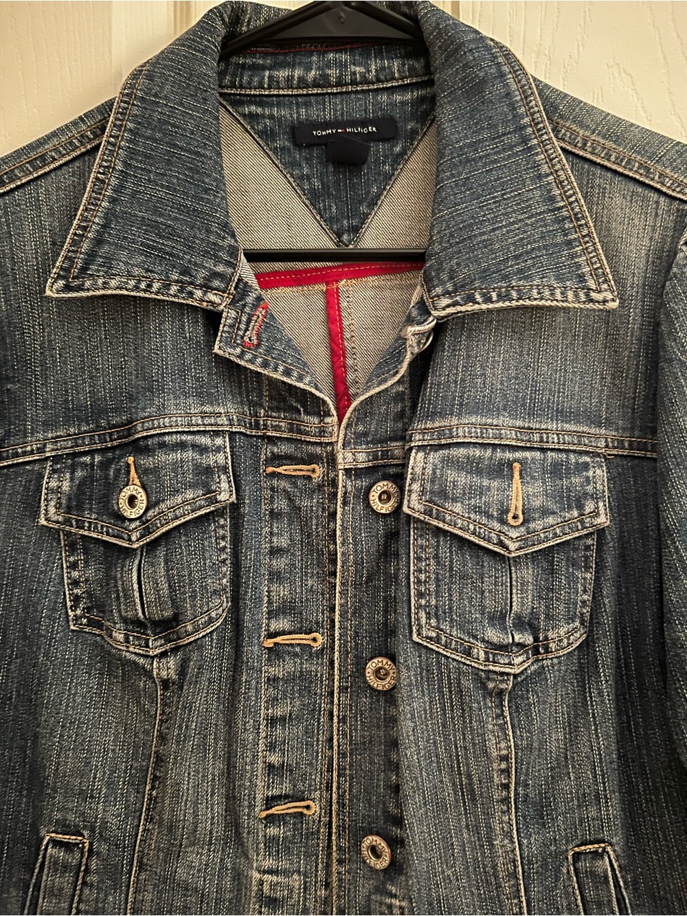 Tommy Hilfiger Washed Blue Denim Jacket-Women M-Great preloved- 3 pockets